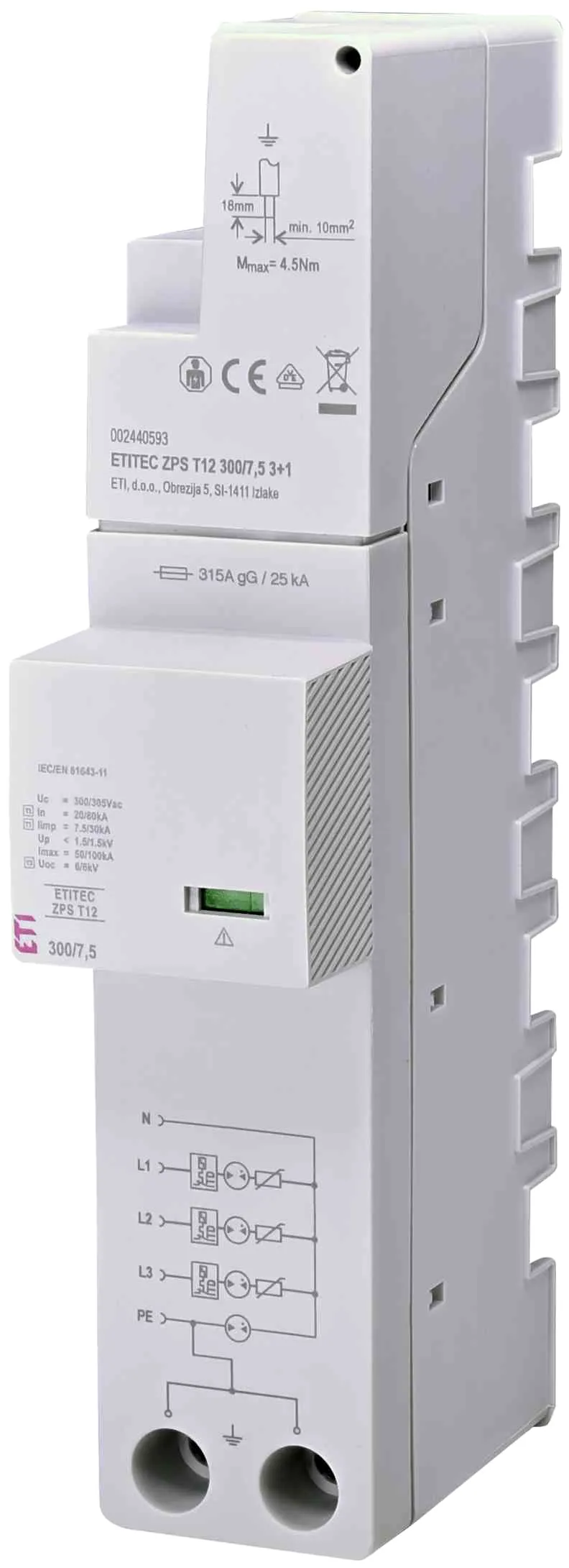 Überspannungsableiter ETITEC ZPS T12 300/7,5 3+1 002440593