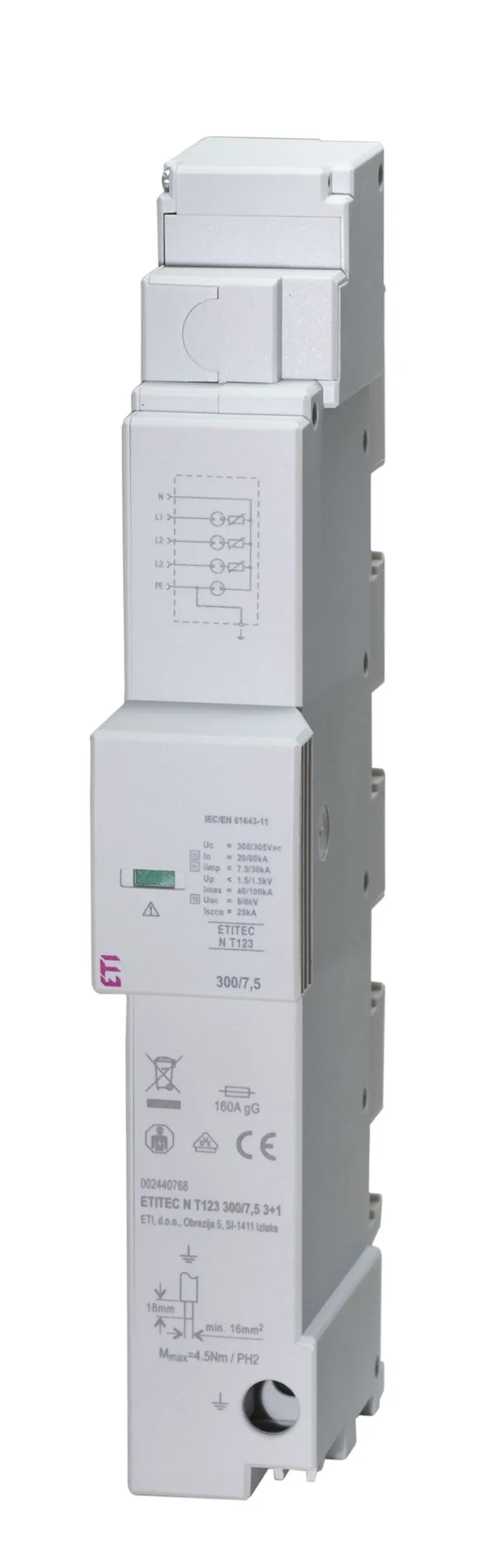 Überspannungsableiter ETITEC N T123 300/7,5 3+0 002440765