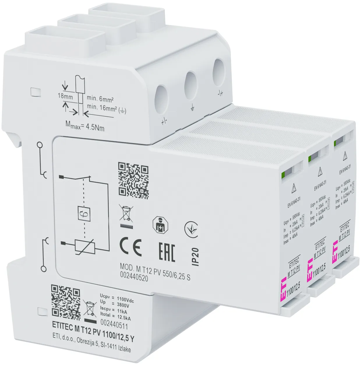 Überspannungsableiter ETITEC M T12 PV 1100/12,5 Y 002440511