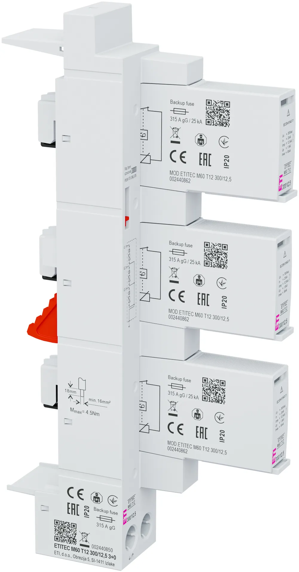 Überspannungsableiter ETITEC M60 T12 300/12,5 3+0 002440850