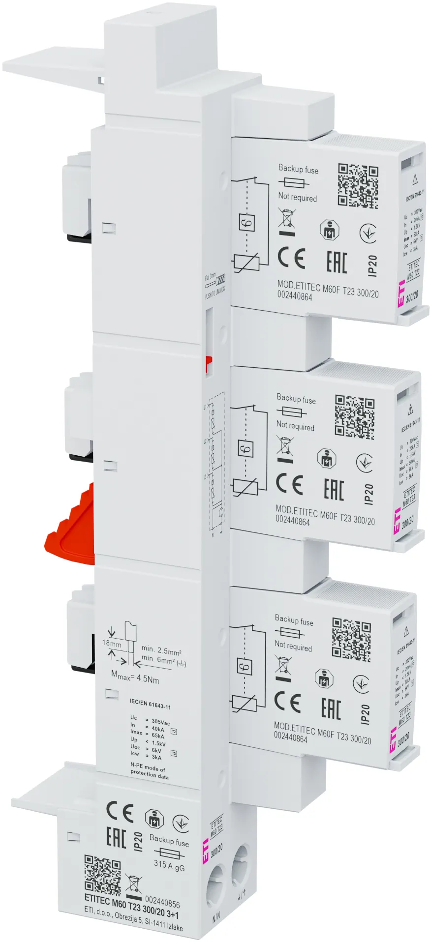 Überspannungsableiter ETITEC M60 T23 300/20 3+1 002440856