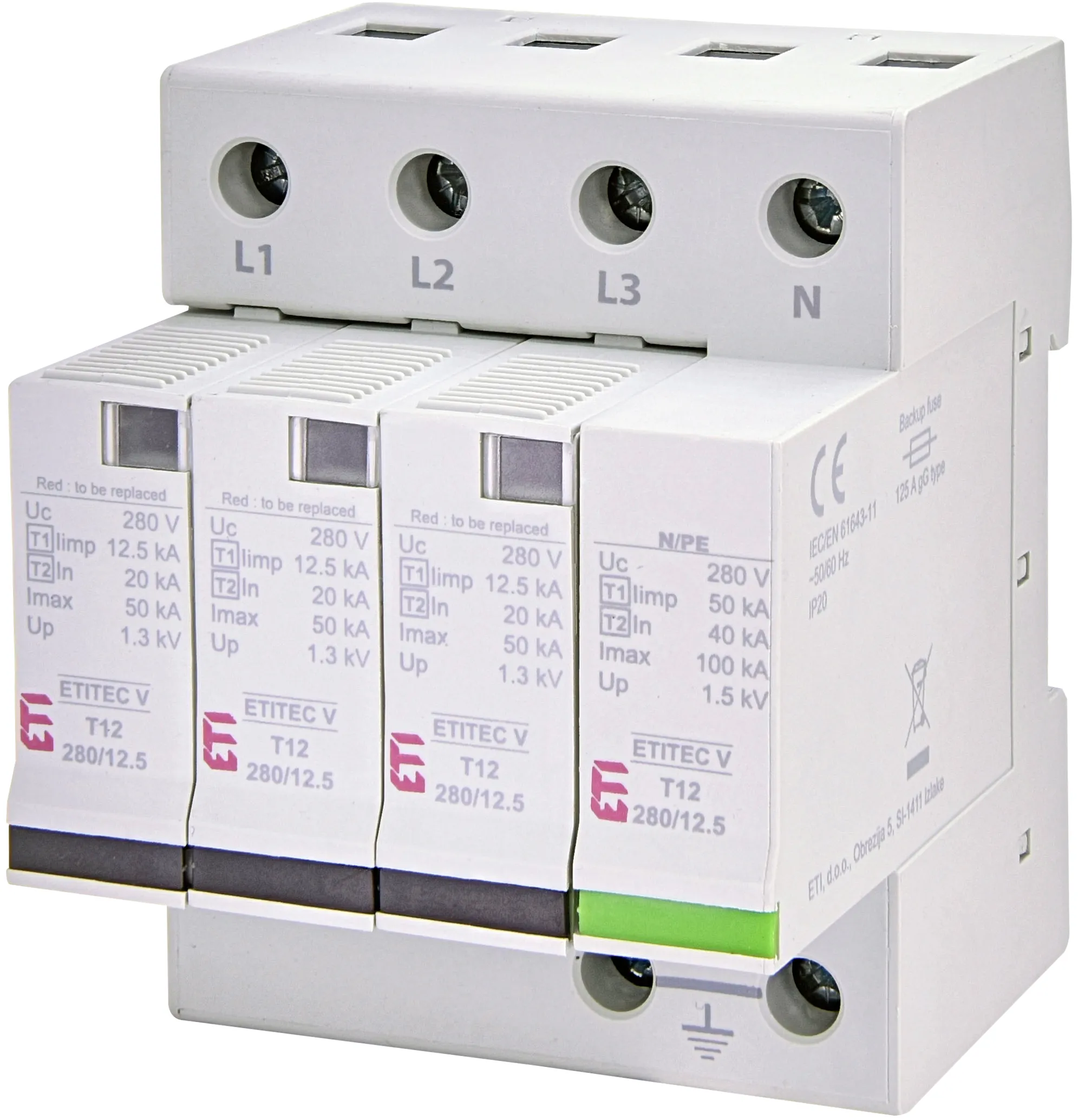 Überspannungsableiter ETITEC V T12 280/12,5 3+1 RC 002442918