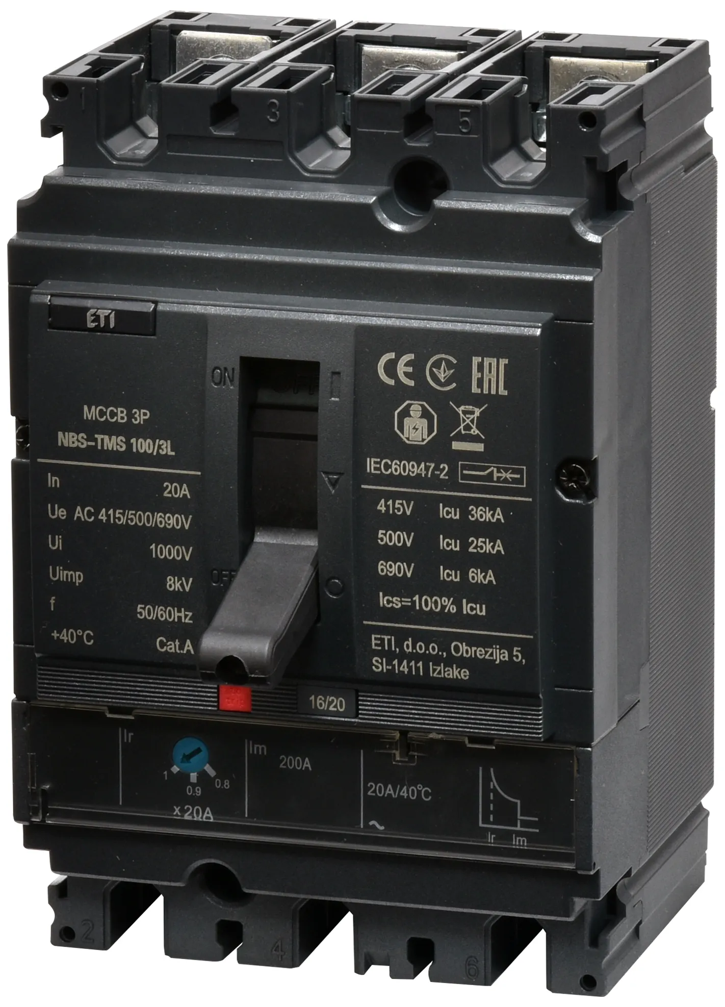 Leistungsschalter NBS-TMS 100/3L  20A 3P 004673001