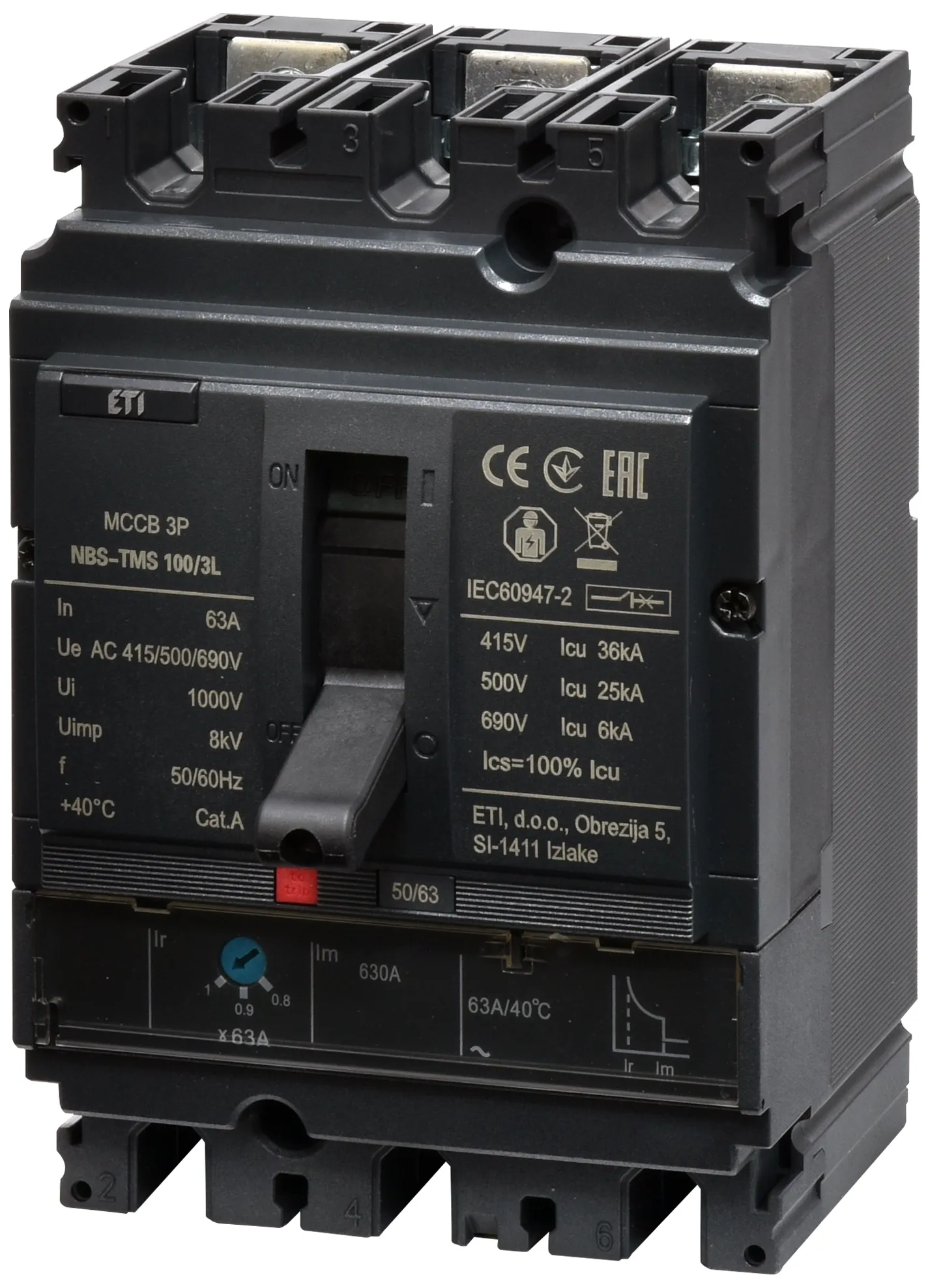 Leistungsschalter NBS-TMS 100/3L  63A 3P 004673005