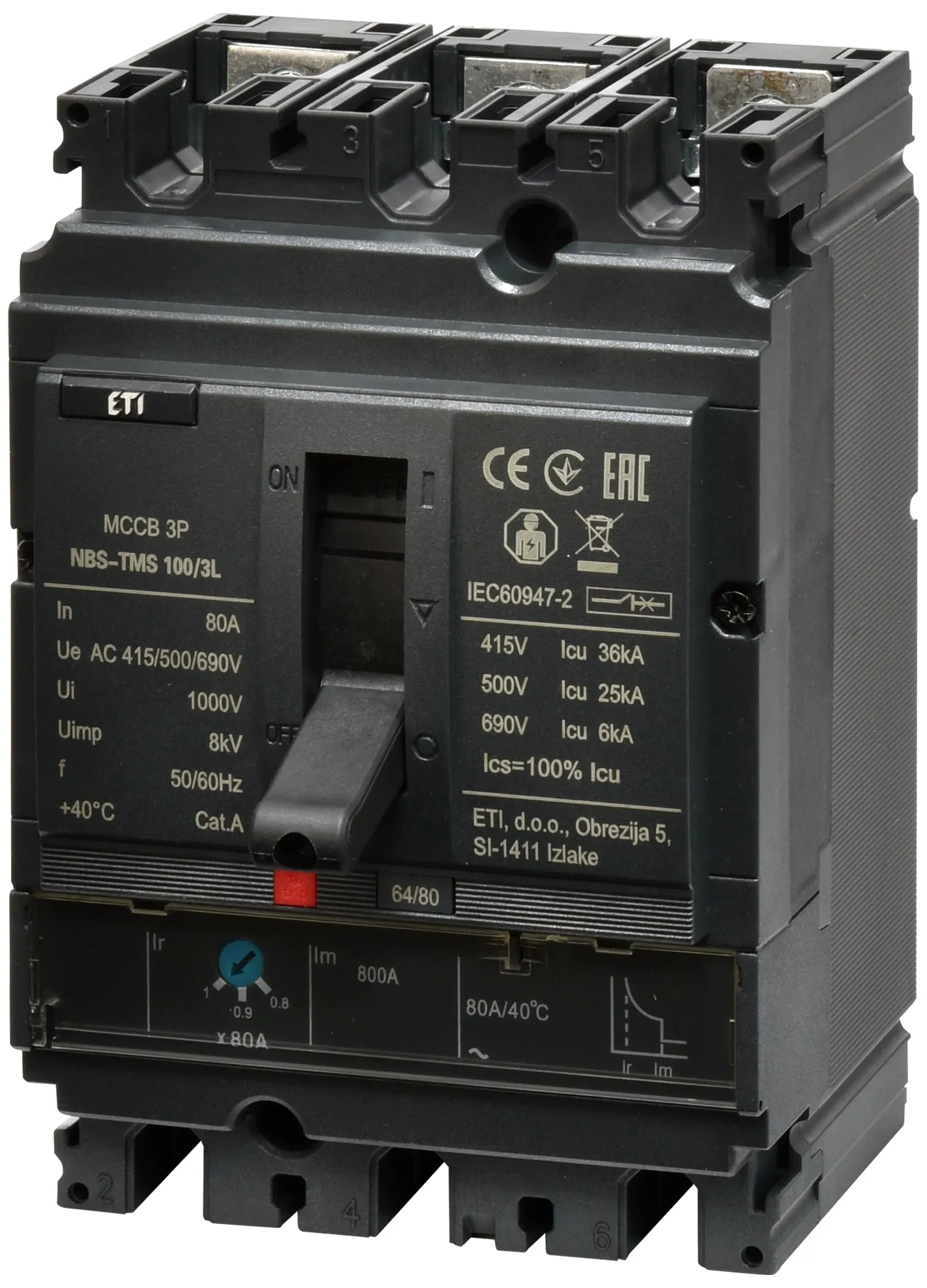 Leistungsschalter NBS-TMS 100/3L  80A 3P 004673006